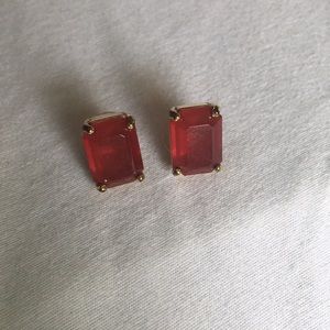 Ruby red emerald cut studs